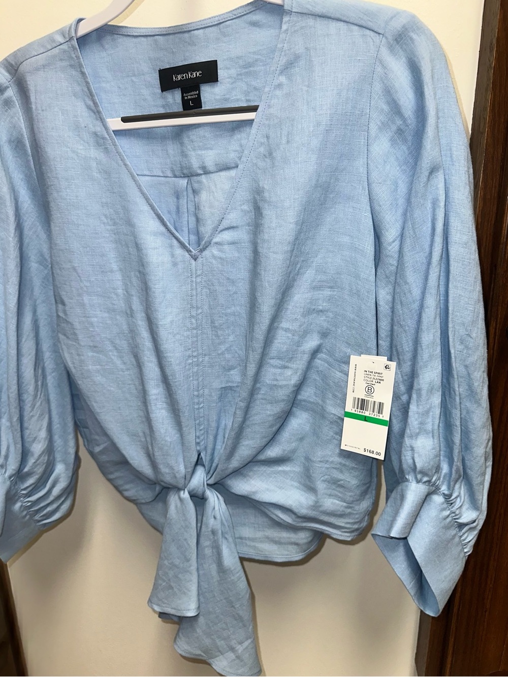 Karen Kane Sky Blue Tie-Front V-Neck Blouse